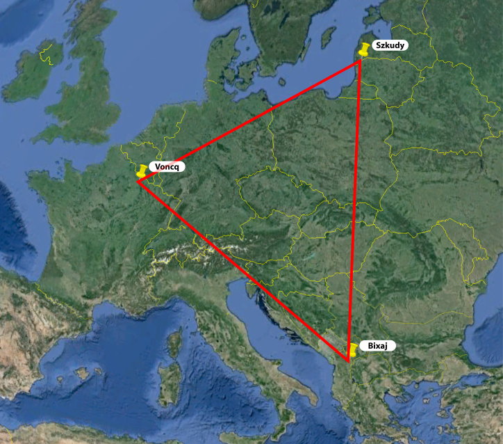Triangle formé par Voncq, Szkudy et Bixaj