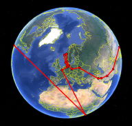 Voyage de Xtuc à Xnom sur le globe terrestre