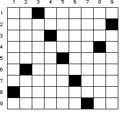 Herse 9x9 et ses 9 segments nègres en 1-3, 2-9, 3-4, 4-8, 5-5, 6-2, 7-6, 8-1 et 9-7