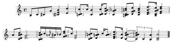 Suite d'accords dissonants donnés par chacun des mots ci-dessus